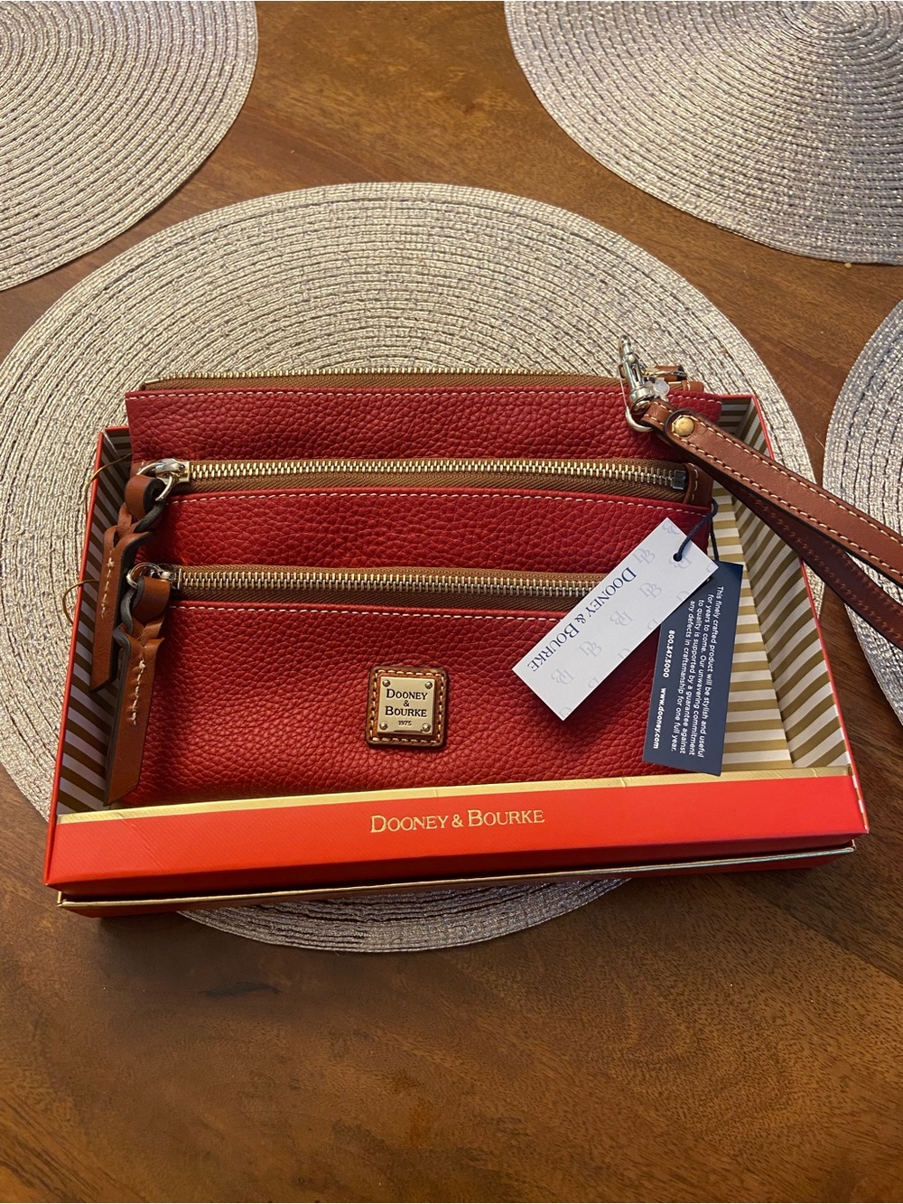 Dooney & Bourke red tri zip leather gift wristlet NWT